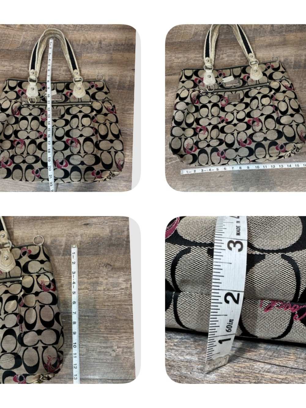 Coach Poppy Beige/Black Signature Canvas Tote Shoulder Purse - Picture 11 of 12
